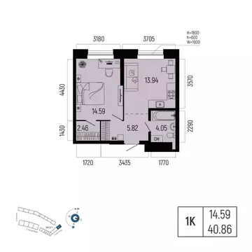 1-к кв. Башкортостан, Уфа Глумилино-1 мкр, Новатор жилой комплекс ...