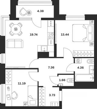 2-к кв. Тульская область, Тула городской округ, с. Осиновая Гора, ...