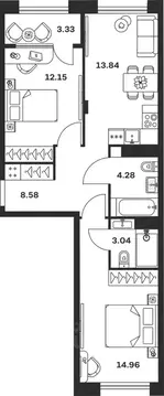 2-к кв. Тульская область, Тула Баташи Парк жилой комплекс (60.18 м)