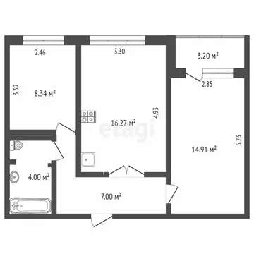 2-комнатная квартира: Тюмень, Вересковая улица, 3 (50.8 м)