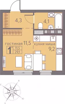 Студия Пермский край, Пермь ул. Серебристая, 5 (29.1 м)