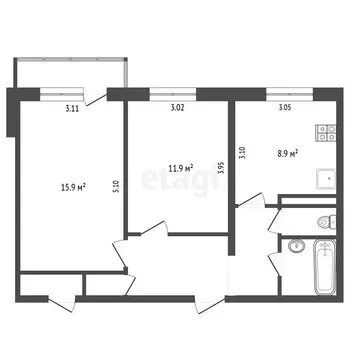 2-комнатная квартира: Усинск, Молодёжная улица, 14 (51.6 м)