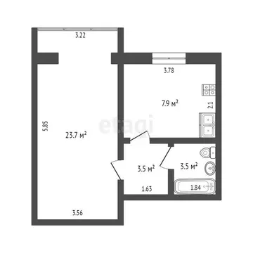 1-комнатная квартира: Ялуторовск, улица Гроховского, 90 (38.6 м)