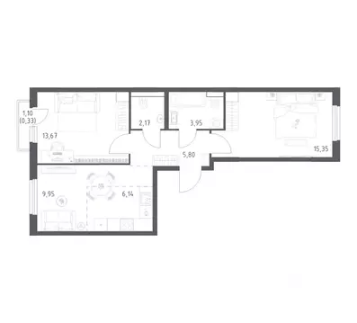 2-к кв. Башкортостан, Уфа ул. Минигали Губайдуллина, 8к9 (57.36 м)