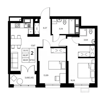 2-к кв. Калужская область, Обнинск Заовражье жилрайон, Новый город ...