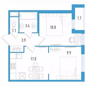 2-к кв. Санкт-Петербург пос. Шушары, просп. Старорусский, 3к2 (41.0 м)