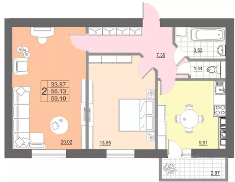 2-к кв. Смоленская область, Смоленск Краснинское ш., 26А (59.1 м)