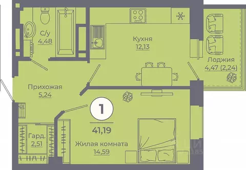 1-к кв. Ростовская область, Ростов-на-Дону ул. Еременко, 115 (41.19 м)