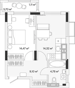 1-комнатная квартира: Малое Исаково, Первая улица, 1к4 (44.4 м)