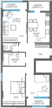 3-к кв. Крым, Алушта На Фонтанке жилой комплекс (74.65 м)
