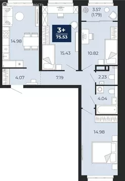 3-комнатная квартира: Тюмень, Камчатская улица, 109к1 (77.31 м)