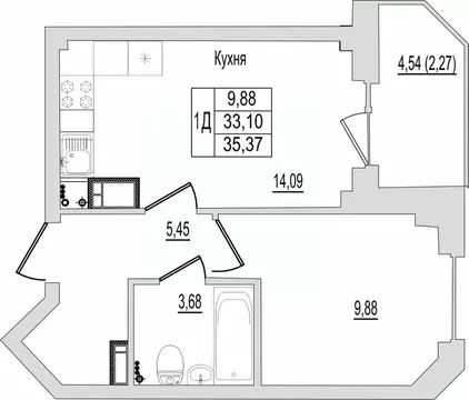 1-к кв. Псковская область, Псков Линейная ул., 87 (35.37 м)