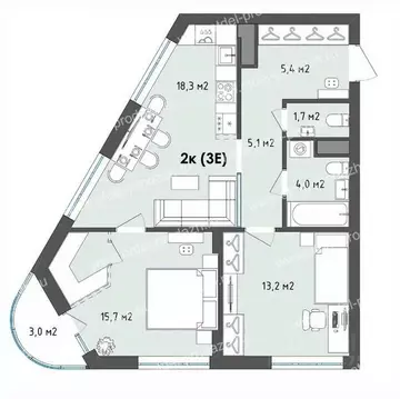 2-к кв. Воронежская область, Воронеж бул. Содружества, 1 (64.6 м)