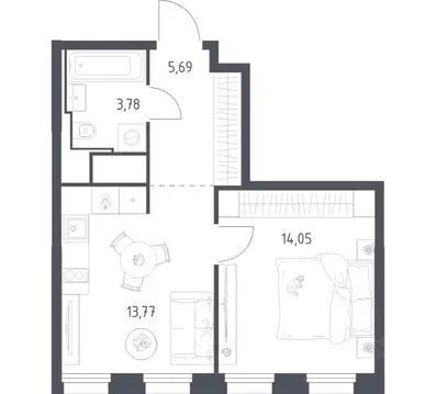 1-к кв. Москва Квартал на воде жилой комплекс, к5 (37.29 м)