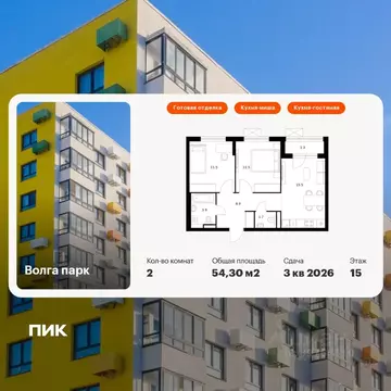 2-к кв. Ярославская область, Ярославль Волга Парк жилой комплекс, 1В ...