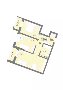 2-к кв. Свердловская область, Екатеринбург ул. Металлургов, 63/1 (58.1 ...