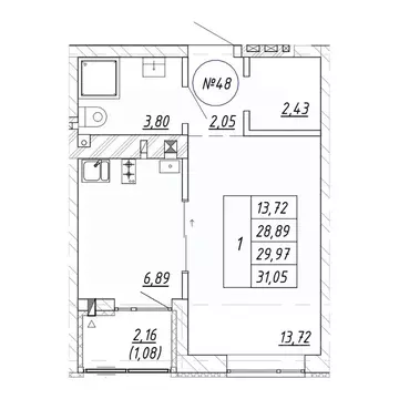 1-к кв. Калининградская область, Зеленоградск  (31.05 м)