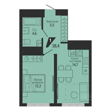 1-к кв. Свердловская область, Екатеринбург Вторчермет жилрайон,  (38.4 ...
