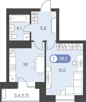 1-к кв. Удмуртия, Ижевск Воткинское ш., 53к1 (38.2 м)