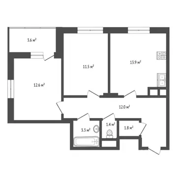 2-к кв. Тюменская область, Тюмень Интернациональная ул., 197Б (56.9 м)