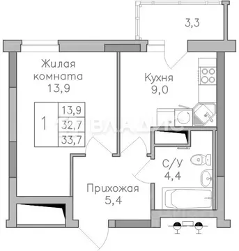 1-к кв. Воронежская область, Воронеж Поколение жилой комплекс (33.8 м)