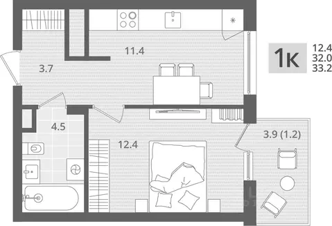 1-к кв. Калининградская область, Пионерский пос. Рыбное,  (33.2 м)