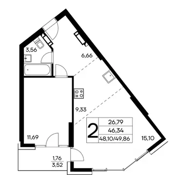 2-к кв. Крым, Алушта муниципальный округ, пос. Семидворье  (74.18 м)