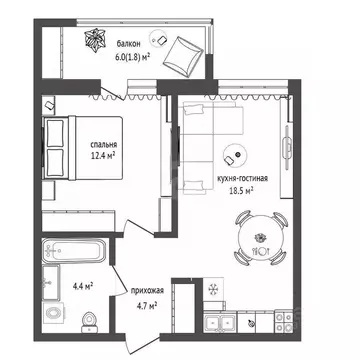 1-к кв. Тюменская область, Тюмень ул. Фармана Салманова, 16 (39.7 м)