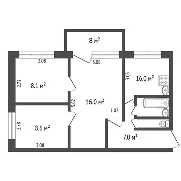 3-комнатная квартира: Воронеж, Новосибирская улица, 39 (47.1 м)
