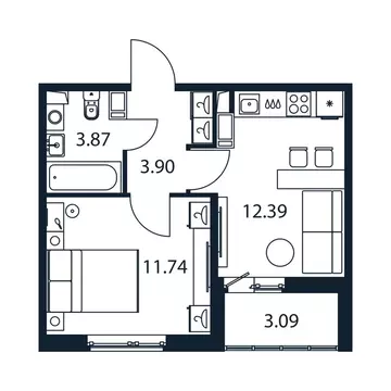 1-комнатная квартира: Мурино, Романовская улица, 9 (31.6 м)