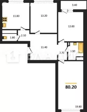 3-комнатная квартира: Воронеж, улица Пескова, 8 (80.2 м)