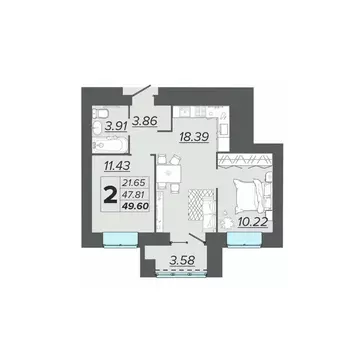 2-к кв. Брянская область, Брянск Архитектор жилой комплекс (49.6 м)