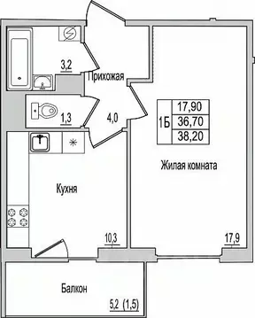 1-к кв. Псковская область, Псков ул. Юности, 10к2 (38.2 м)
