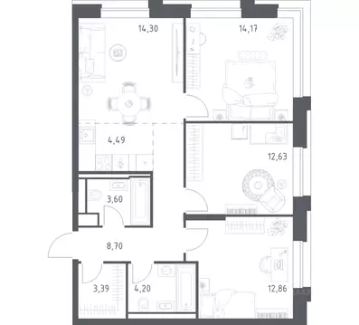 3-к кв. Москва Верейская 41 жилой комплекс, 1.1 (78.34 м)