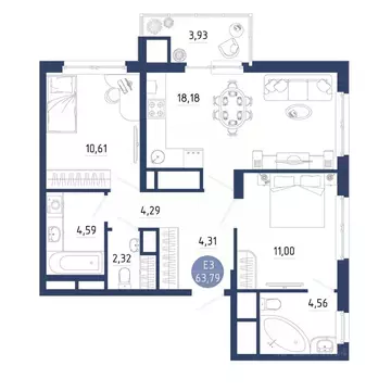 2-к кв. Рязанская область, Рязанский муниципальный округ, с. Дядьково ...