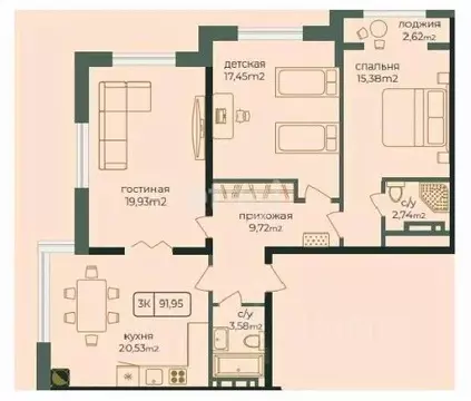 3-к кв. Дагестан, Каспийск просп. Акулиничева (91.95 м)