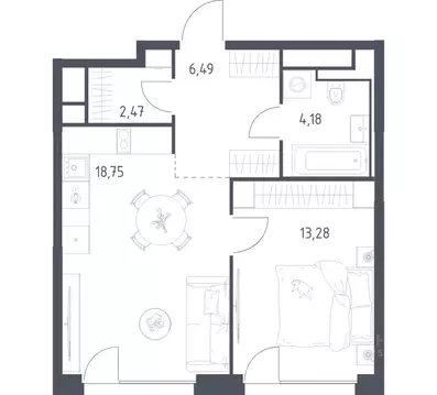 1-к кв. Москва Квартал на воде жилой комплекс, к5 (45.17 м)