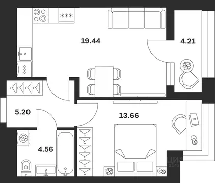 1-к кв. Тульская область, Тула городской округ, с. Осиновая Гора ул. ...