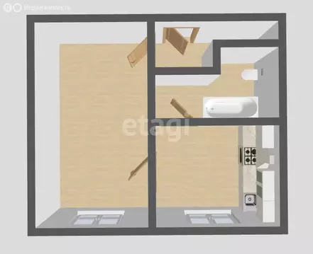 1-комнатная квартира: Барнаул, улица Малахова, 97 (32.4 м)