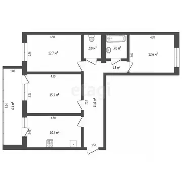 3-к кв. Тюменская область, Тюмень ул. Ю.-Р.Г. Эрвье, 16к1 (69.4 м)