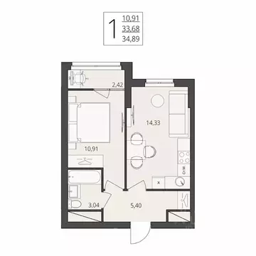 1-к кв. Волгоградская область, Волгоград ул. Степана Разина, 27 (34.89 ...