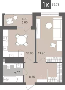 1-к кв. Калининградская область, Светлогорск Новая ул., 22к1 (39.78 м)