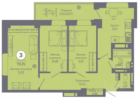 3-к кв. Ростовская область, Ростов-на-Дону просп. Солженицына, 25 ...