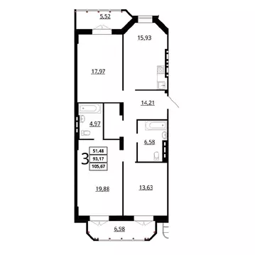 3-к кв. Волгоградская область, Волгоград ул. Покрышкина, 2 (105.67 м)