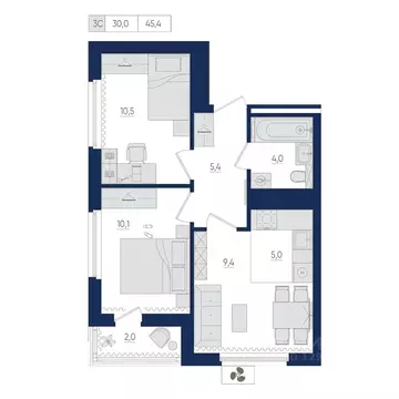 3-к кв. Башкортостан, Уфа ул. Евгения Столярова, 13 (45.4 м)