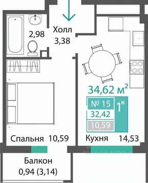 1-к кв. Крым, Симферопольский район, с. Мирное ПроПолис жилой комплекс ...