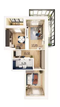 2-к кв. Татарстан, Казань ул. Назиба Жиганова, 2А (67.4 м)