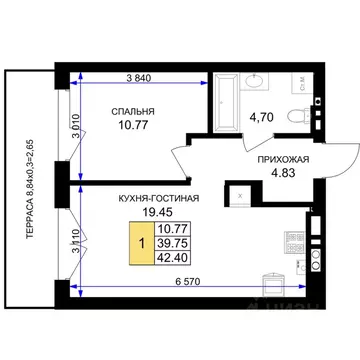 1-к кв. Калининградская область, Гурьевск Включи жилой комплекс (42.4 ...