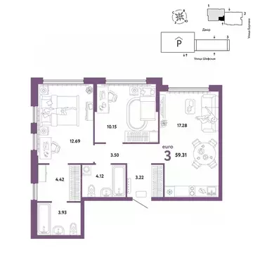 3-к кв. Свердловская область, Екатеринбург ул. Шефская, 22А (59.31 м)