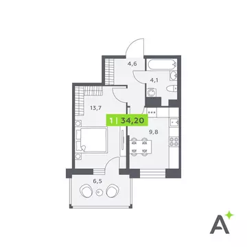 1-комнатная квартира: Кудрово, Солнечная улица, 4 (34.2 м)